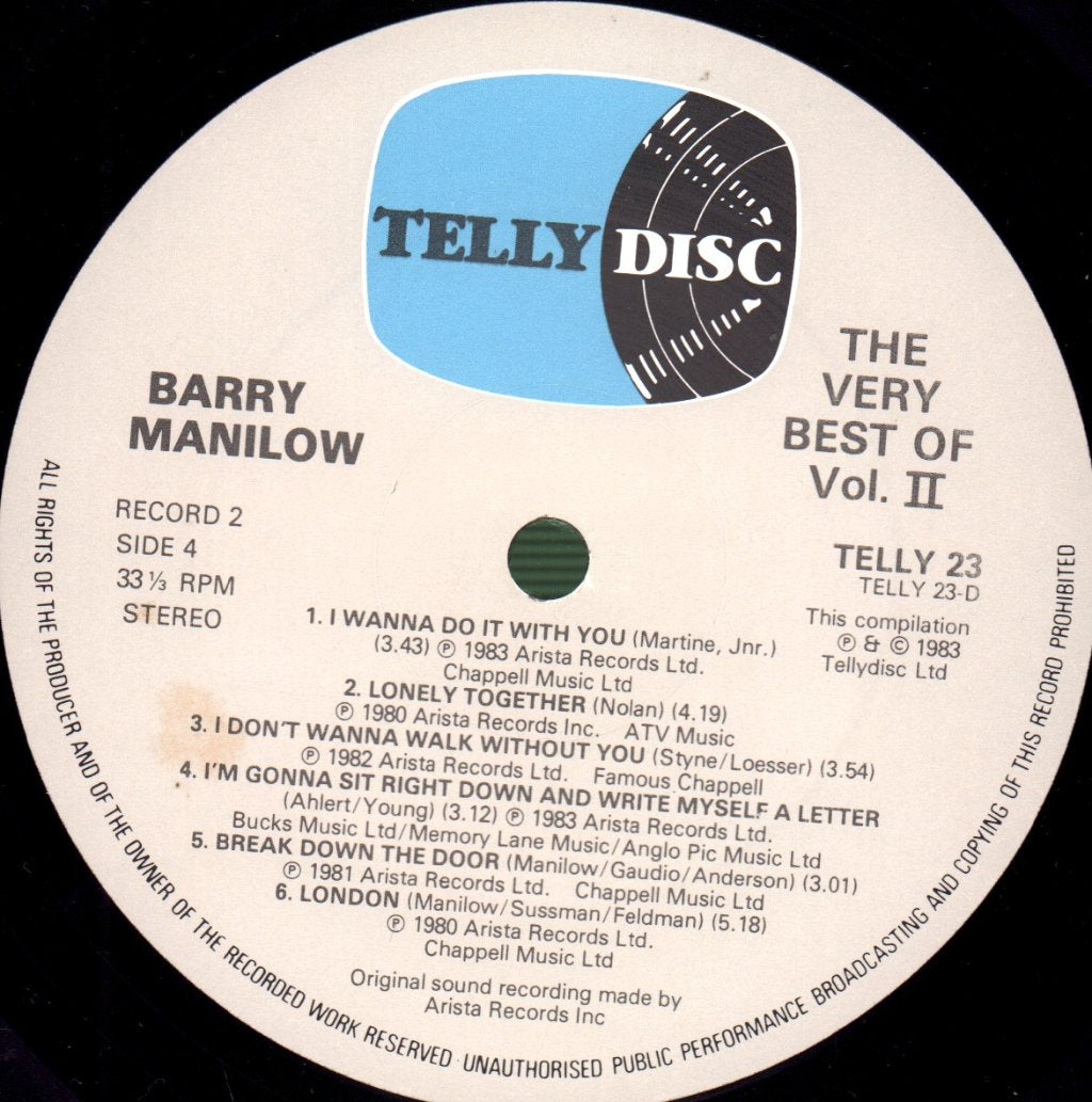 Barry Manilow - Volume 2 (Greatest Hits) - Double Lp