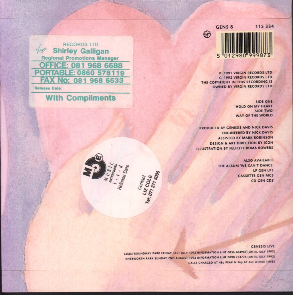 Genesis - Hold On My Heart - 7 Inch