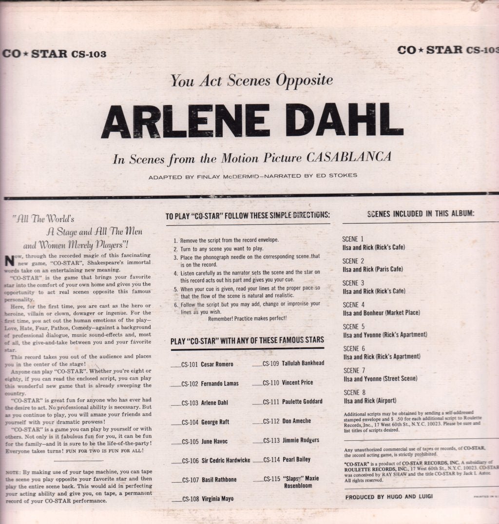 Arlene Dahl - Co Star The Record Acting Game Casablanca - Lp