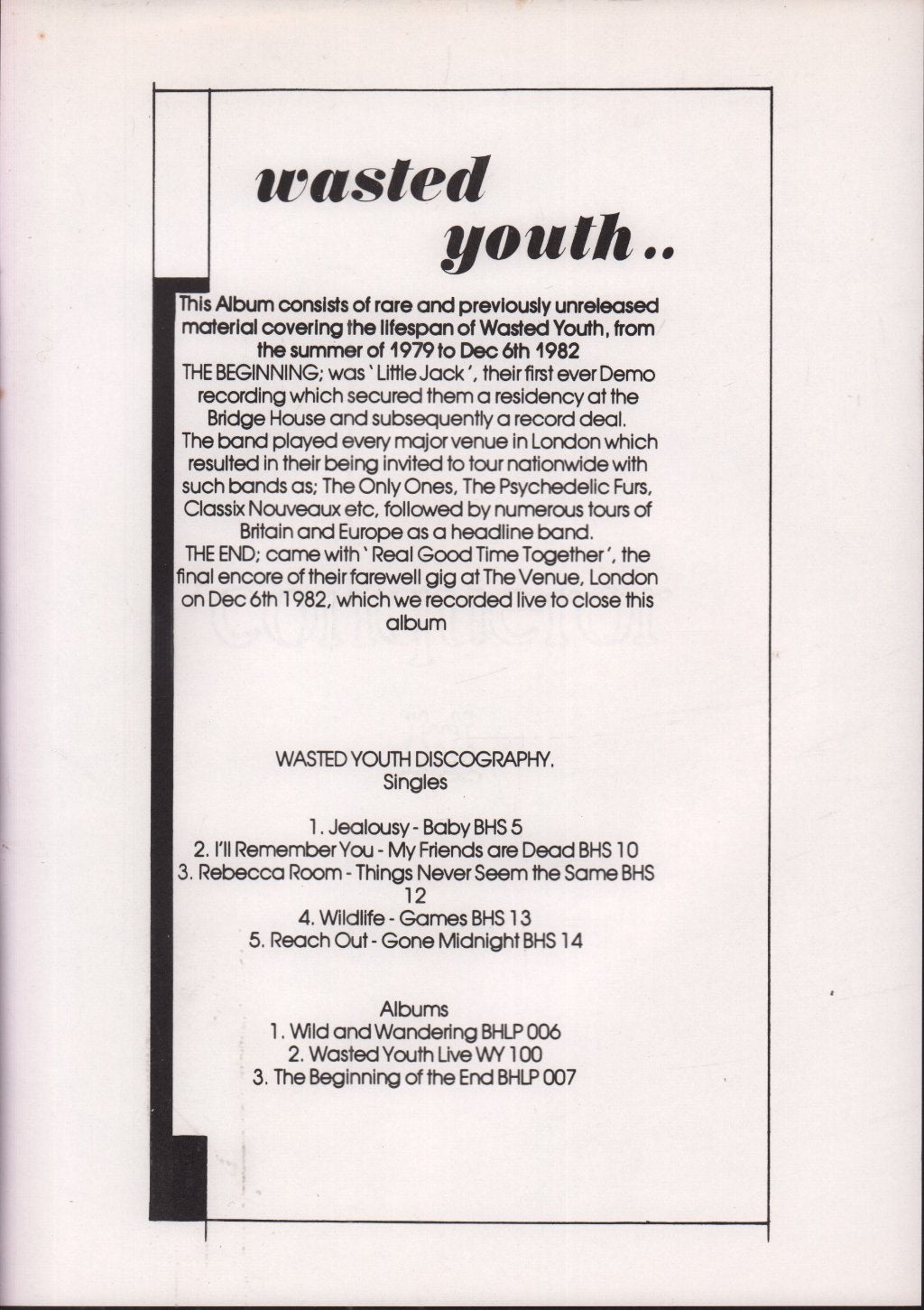 Wasted Youth (Uk Group) - Beginning Of The End - Lp
