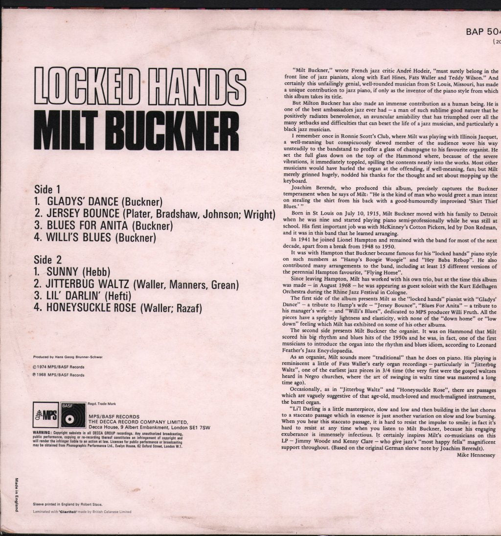 Milt Buckner - Locked Hands - Lp