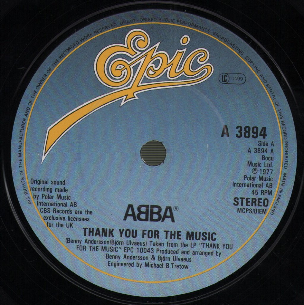 ABBA - Thank You For The Music - 7 Inch