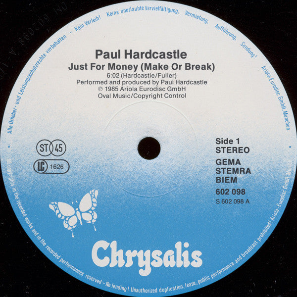 Paul Hardcastle - Just For Money (Extended Version) - 12 Inch