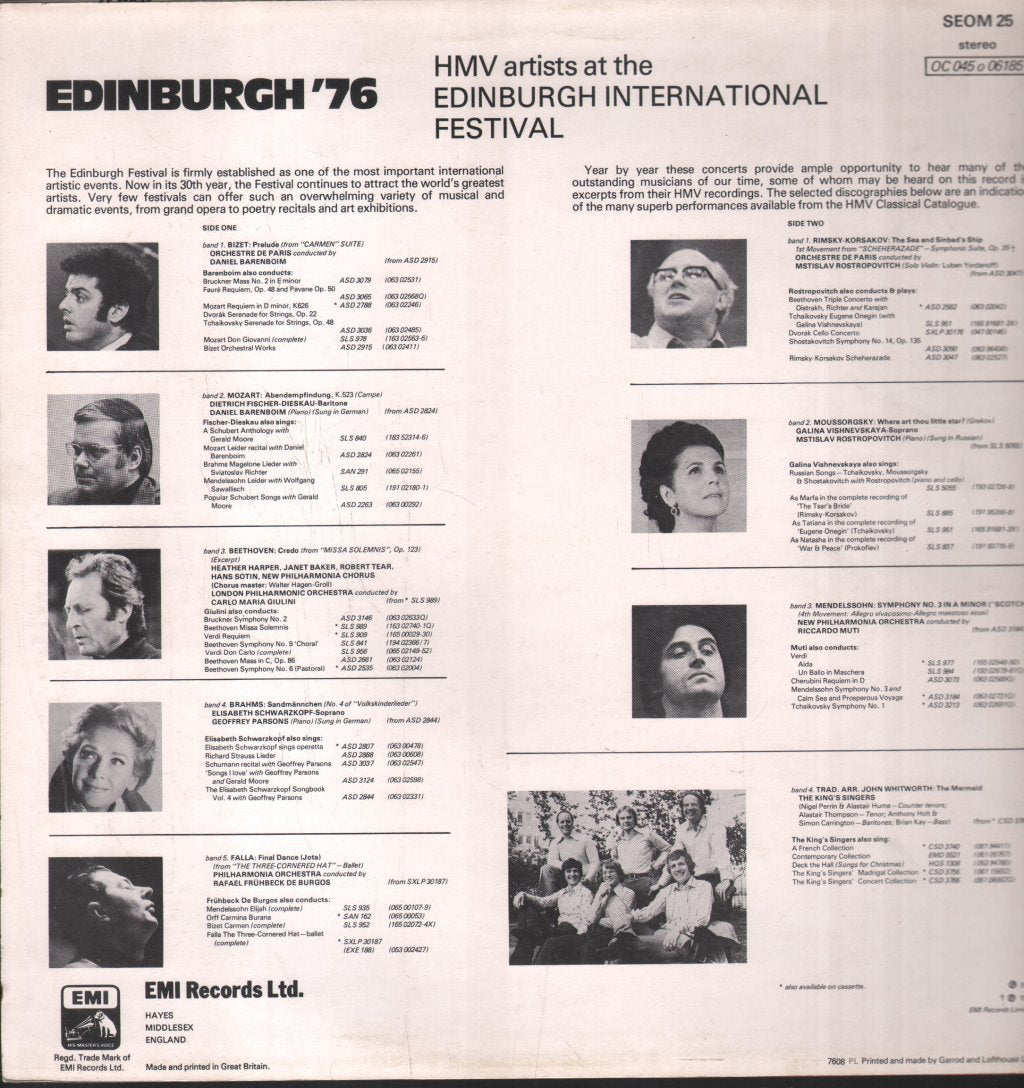 Various Artists - Edinburgh '76 HMV Artists At The Edinburgh International Festival - Lp