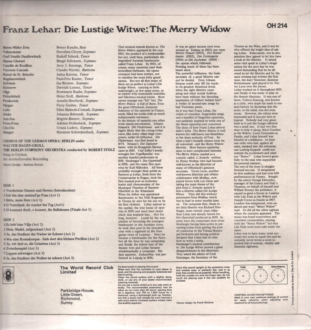 Robert Stolz / Berlin Symphony Orchestra - Lehar - Merry Widow - Lp