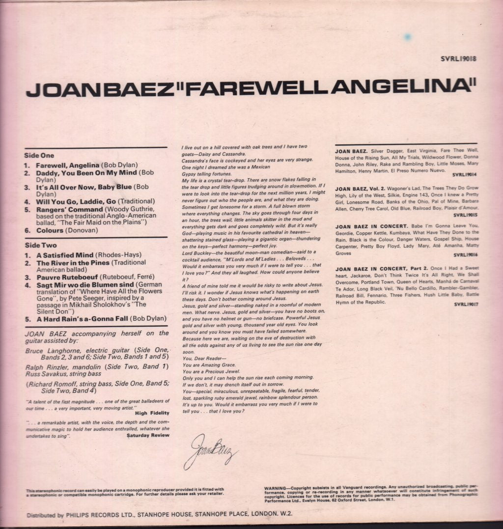 Joan Baez - Farewell, Angelina - Lp