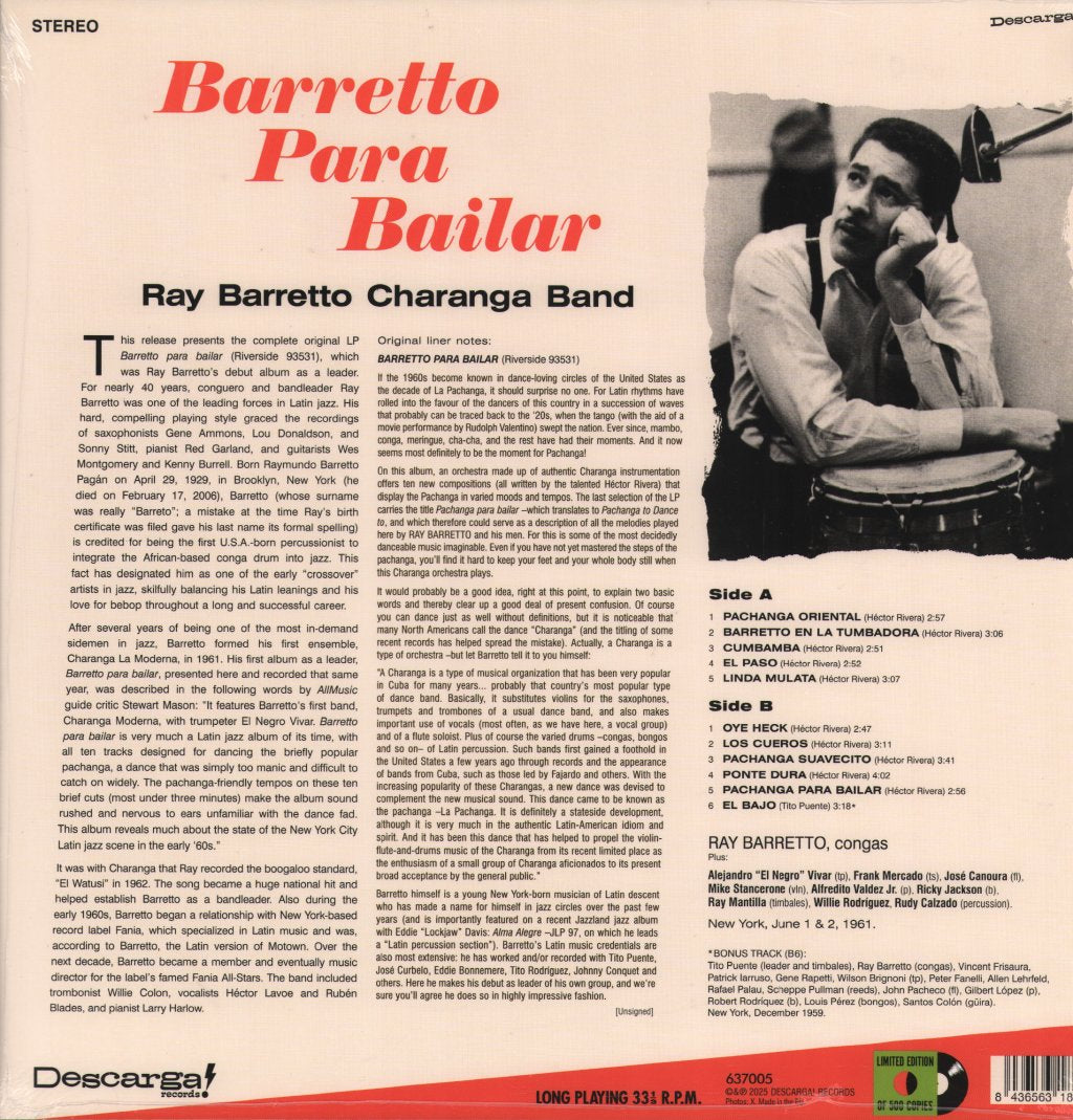 Ray Barretto Charanga Band - Barretto Para Bailar - Lp