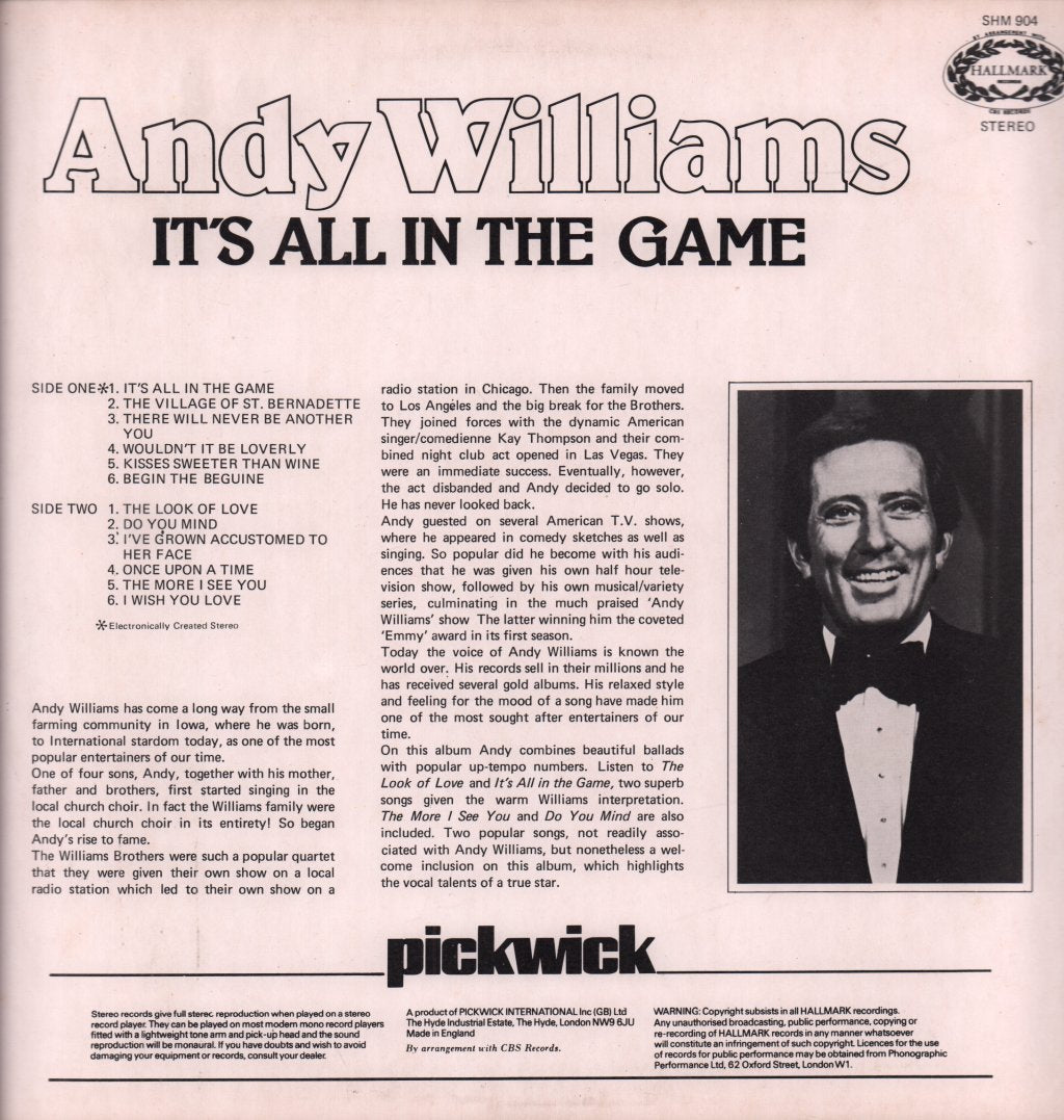 Andy Williams - It's All In The Game - Lp