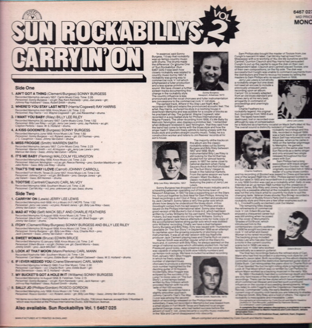 Various Artists - Sun Rockabillys Vol. 2 - Carryin' On - Lp