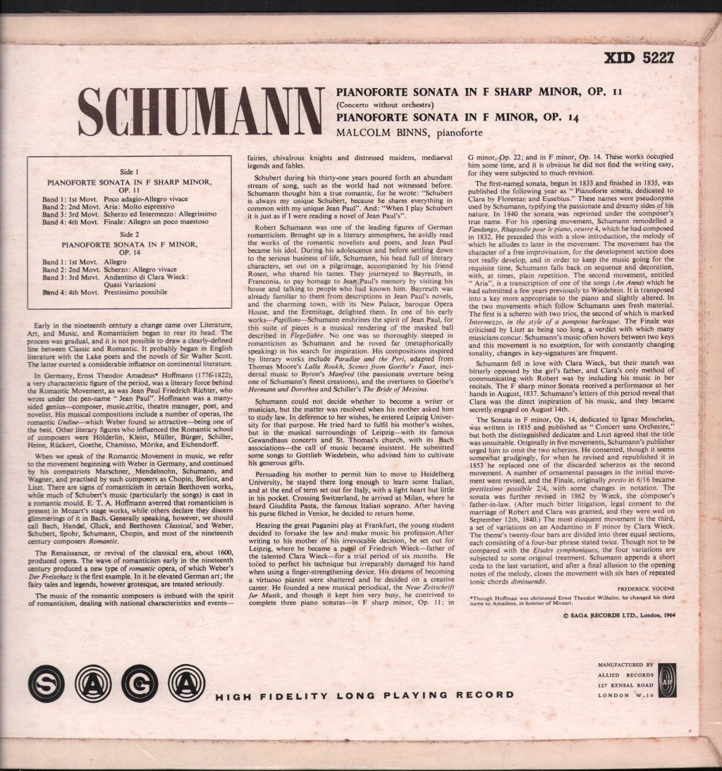 Malcolm Binns - Schumann Pianoforte Sonatas In F Minor Op. 14 - Lp
