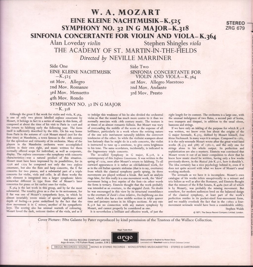 Neville Marriner / Academy Of St.Martin-In-The-Fields - Mozart Eine Kleine Nachtmusik - Lp