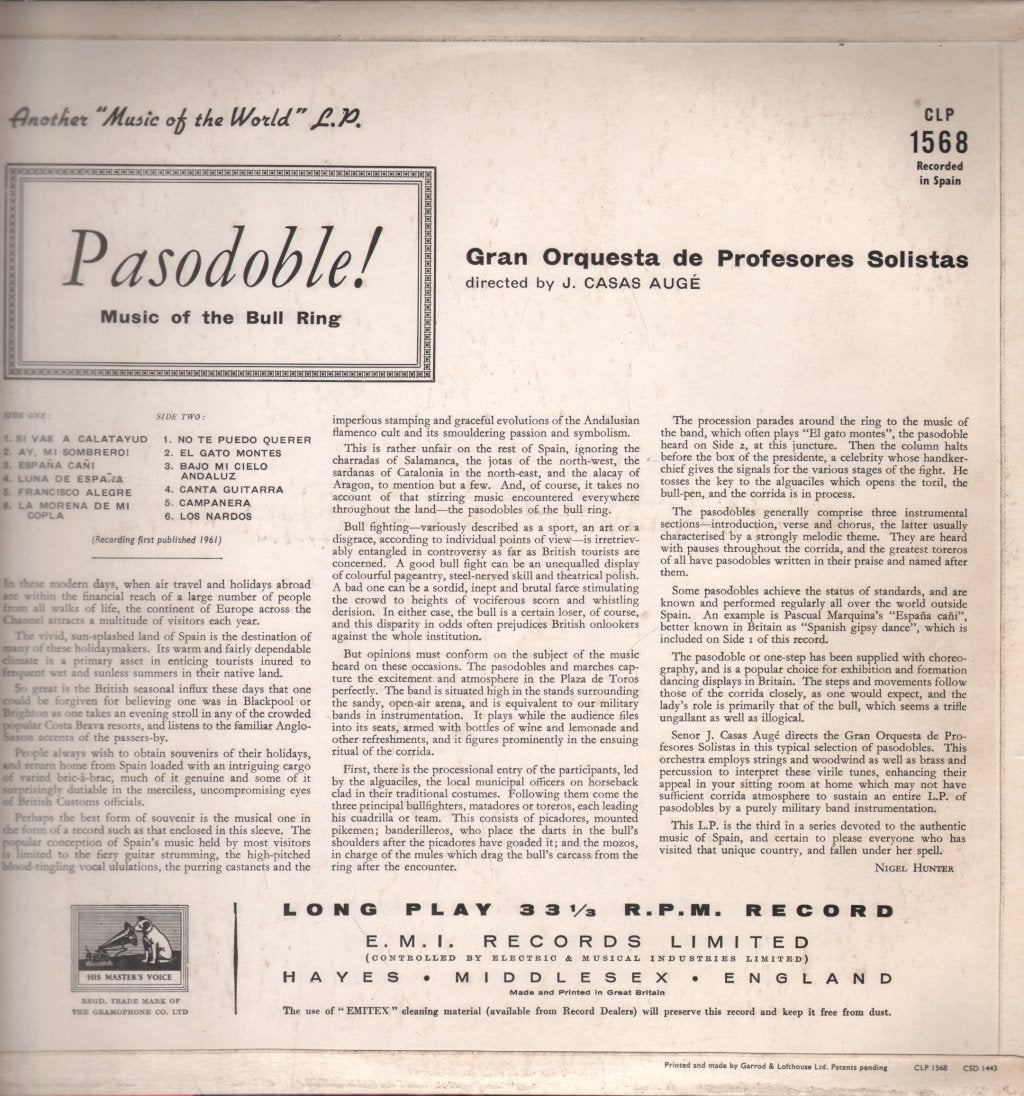 Gran Orquesta De Profesores Solistas - Pasodoble - Lp
