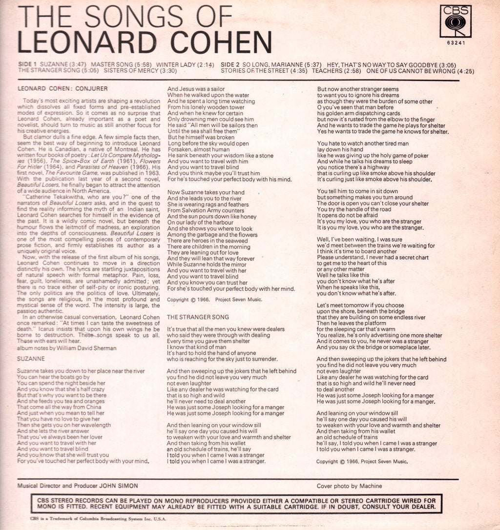 Leonard Cohen - Songs Of Leonard Cohen - Lp