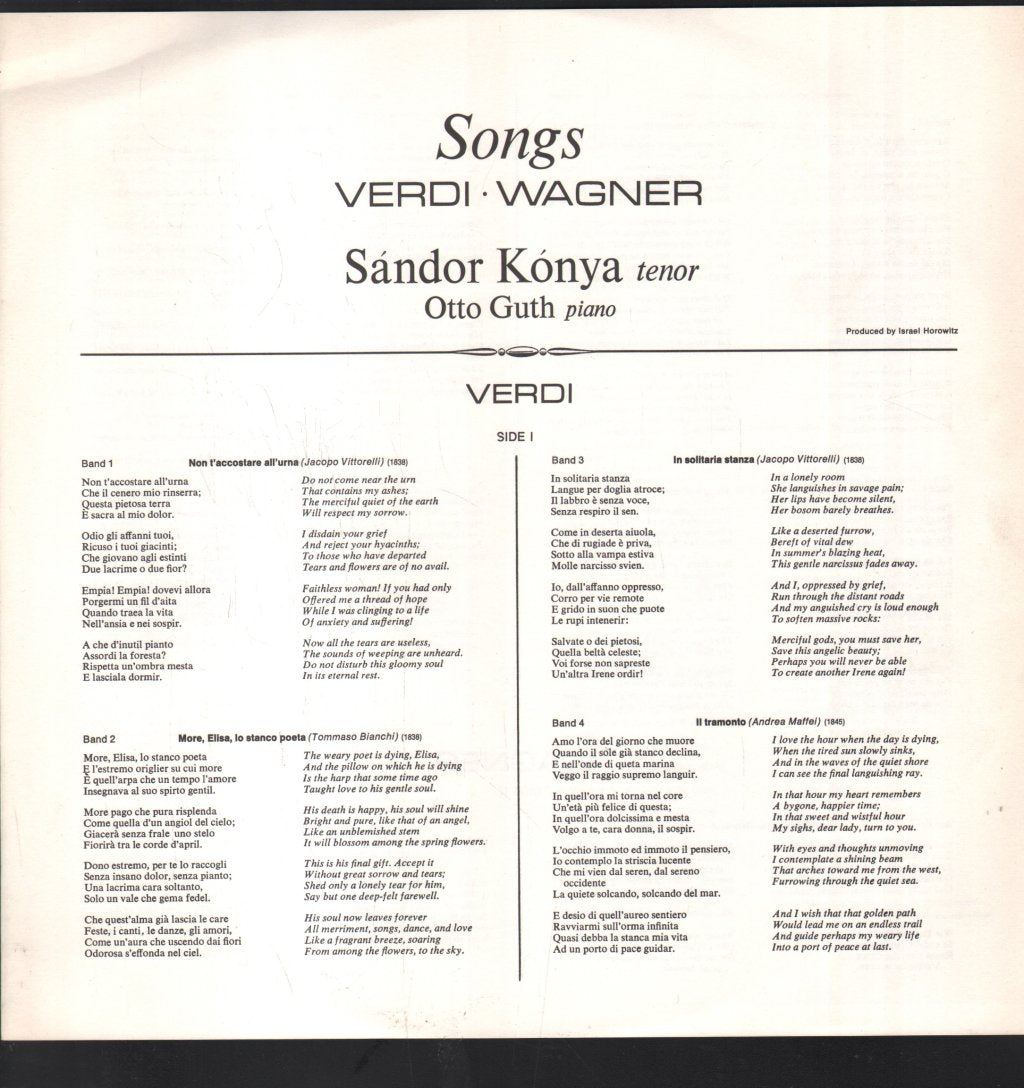 Sandor Konya / Otto Guth - Songs Verdi & Wagner - Lp