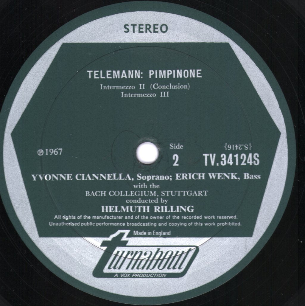 Yvonne Ciannella / Erich Wenk / Bach Collegium, Stuttgart / Helmuth Rilling - Georg Philipp Telemann - Pimpinone (Or "The Mismatched Marriage") - Lp