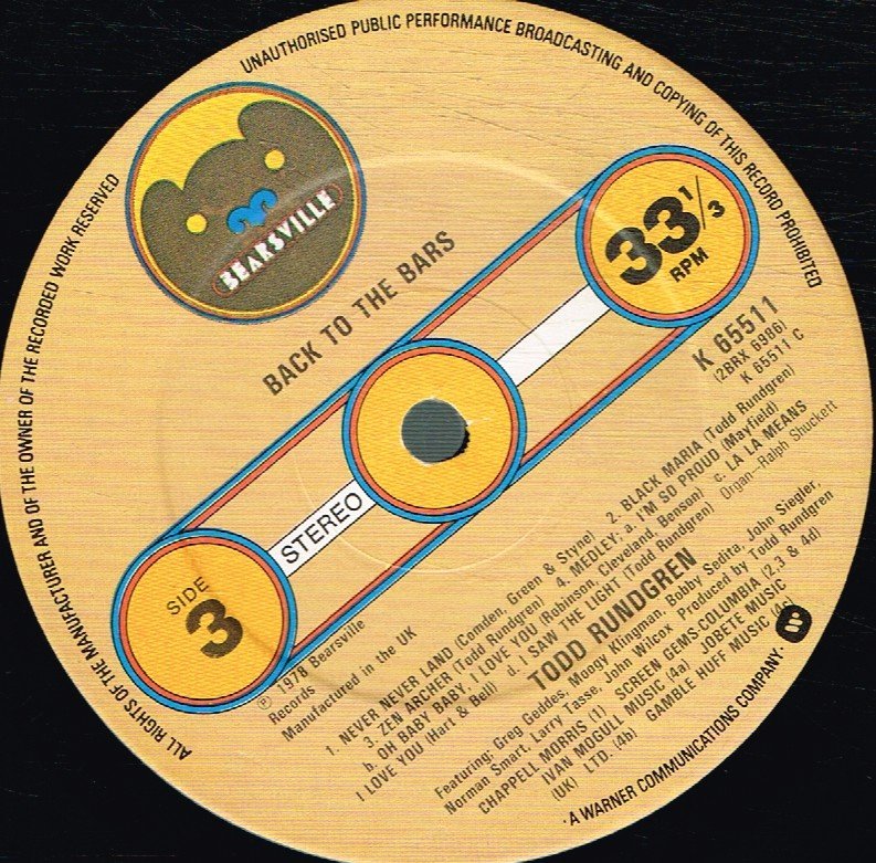 Todd Rundgren - Back To The Bars - Double Lp