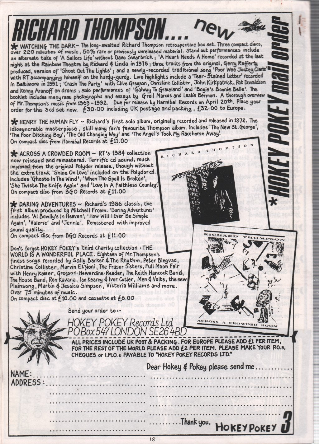 Richard Thompson - Hokey Pokey 30 - April 1993 - Fanzine