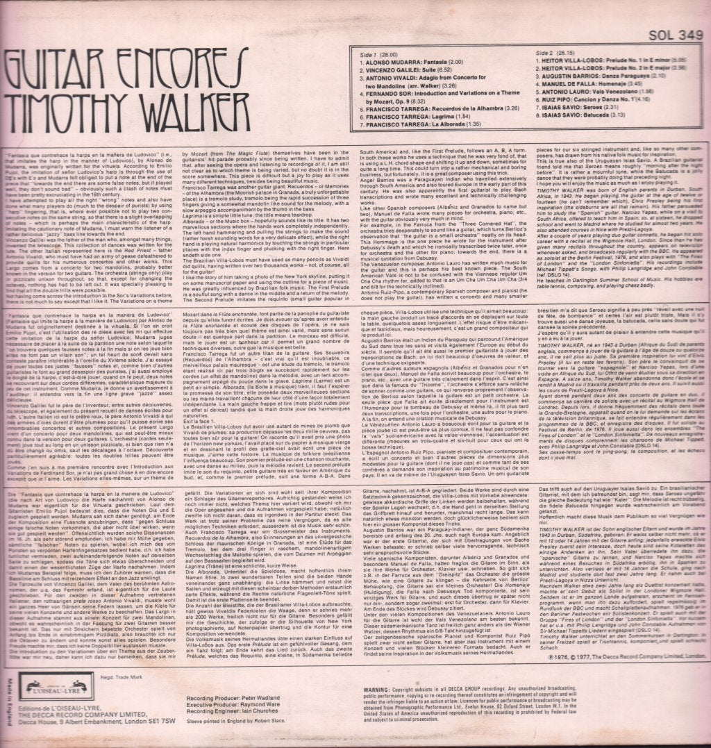 Timothy Walker - Guitar Encores - Lp