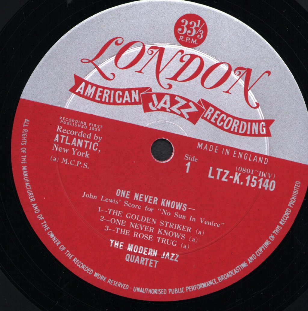 Modern Jazz Quartet - Plays One Never Knows (Original Film Score For “No Sun In Venice” by John Lewis) - Lp