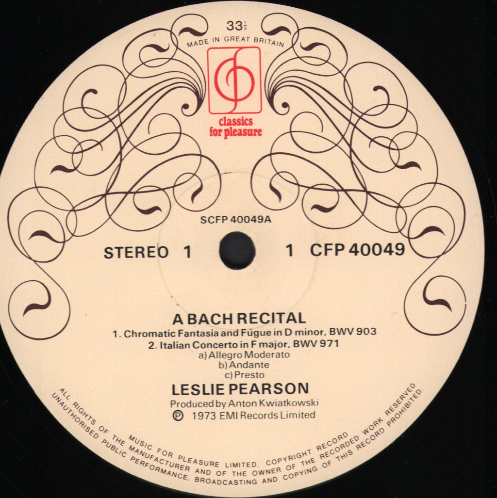 Leslie Pearson - A Bach Recital - Lp