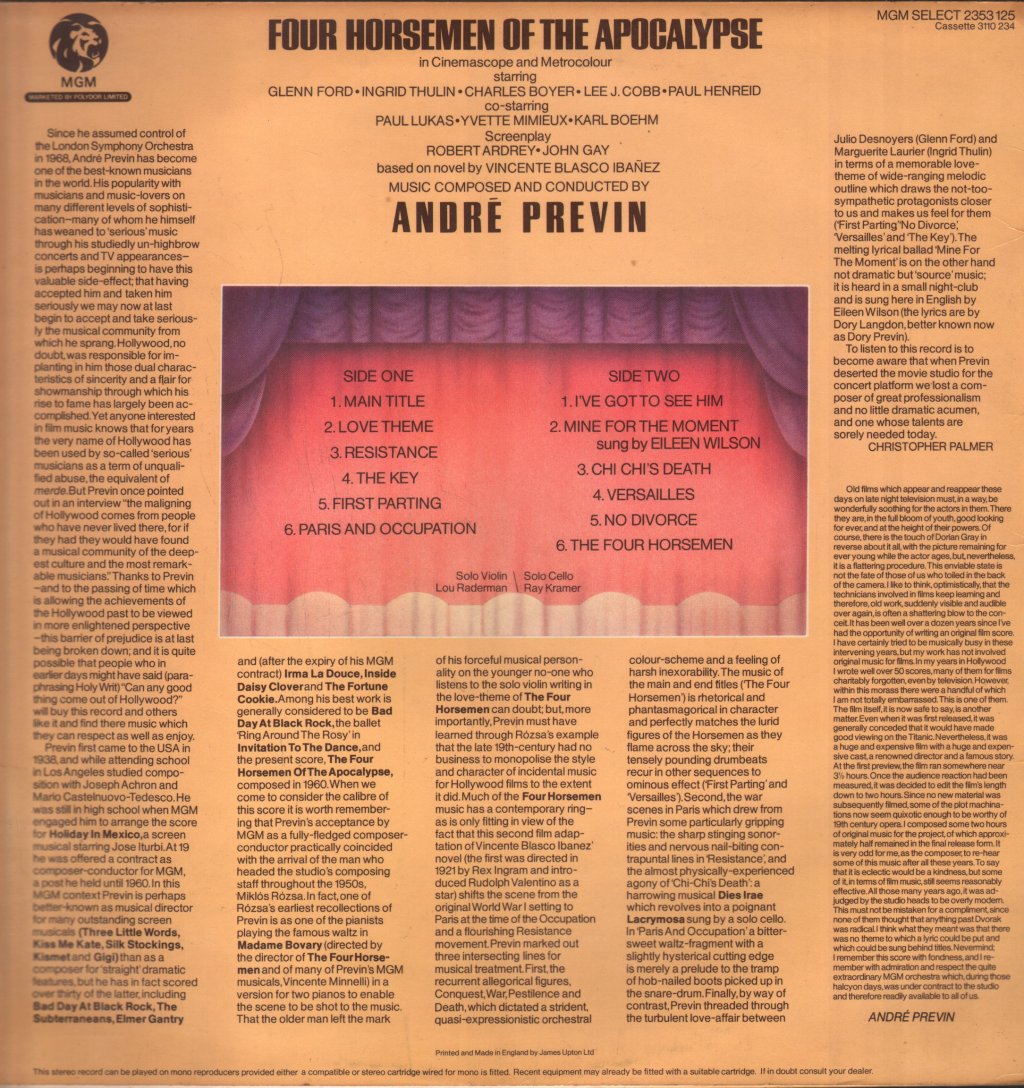 Four Horsemen Of The Apocalypse - Original Soundtrack - Lp
