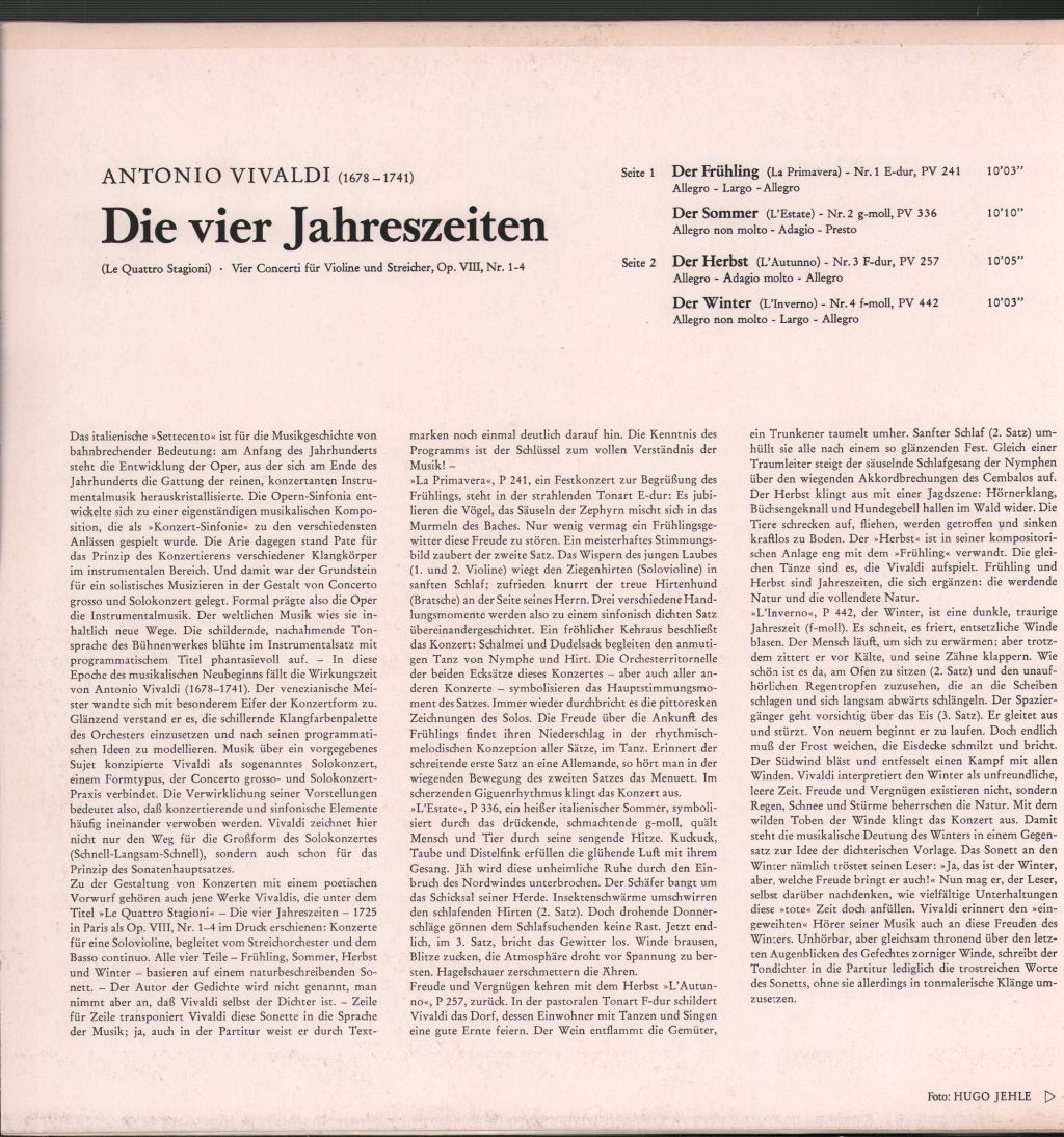 Karl Munchinger / Stuttgarter Kammerorchester - Antonio Vivaldi - Die Vier Jahreszeiten - Lp