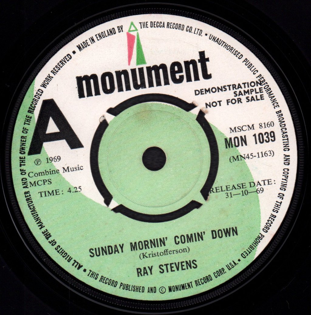 Ray Stevens - Sunday Mornin' Comin Down - 7 Inch