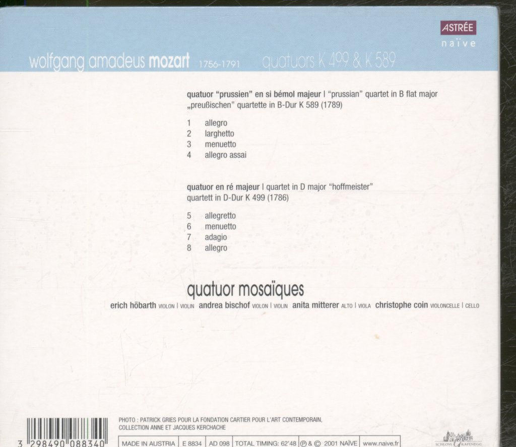 Quatuor Mosaïques - Mozart - Quatuors K 499 & K 589 - Cd
