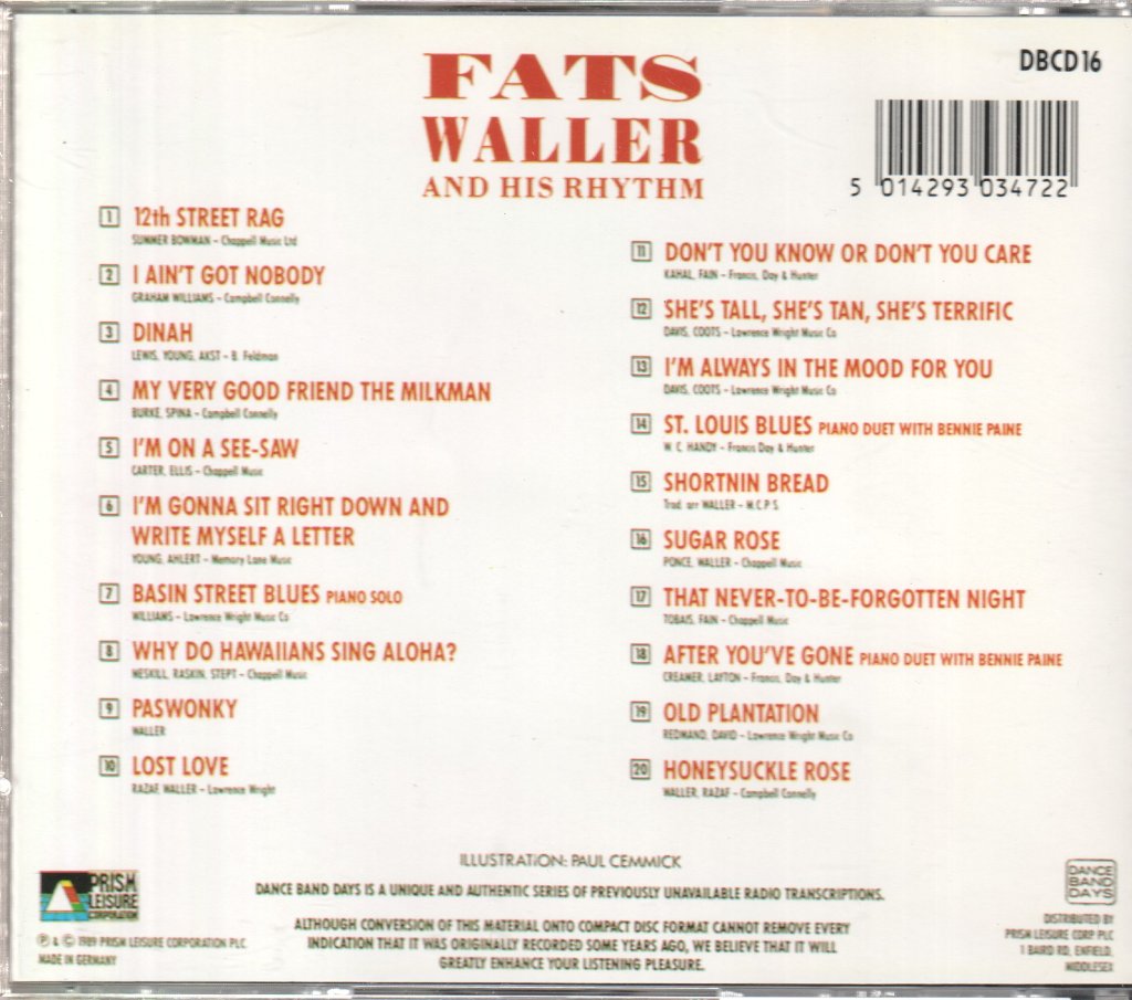 Fats Waller And His Rhythm - Our Very Good Friends, Fats - Cd