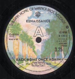 Renaissance (Rock/Prog Group) - Back Home Once Again - 7 Inch