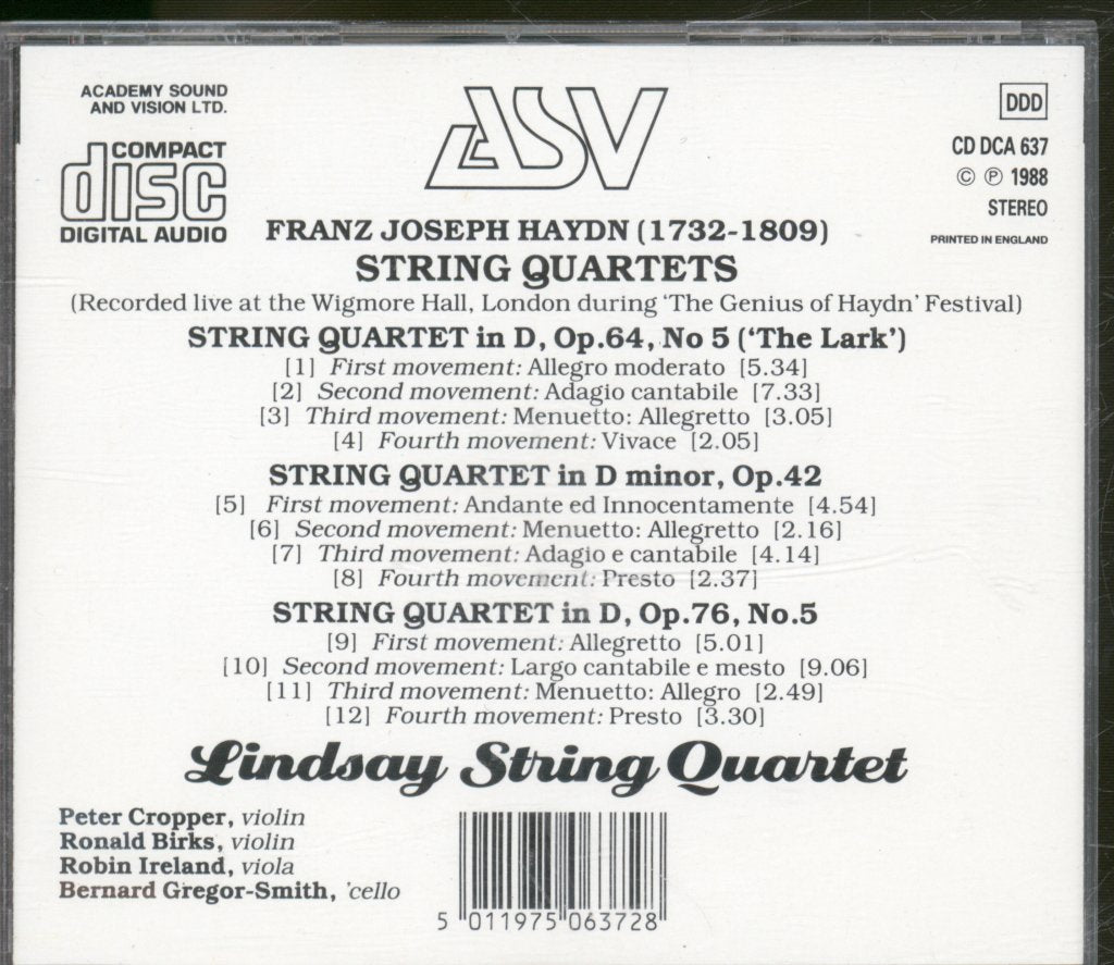 Lindsay String Quartet - Haydn String Quartets Volume 2 - Cd