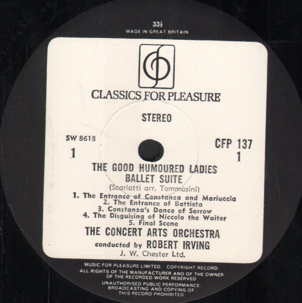 Robert Irving / Concert Arts Orchestra - Scarlatti / Tommasini - Good Humoured Ladies / Bach - The Wise Virgins - Lp