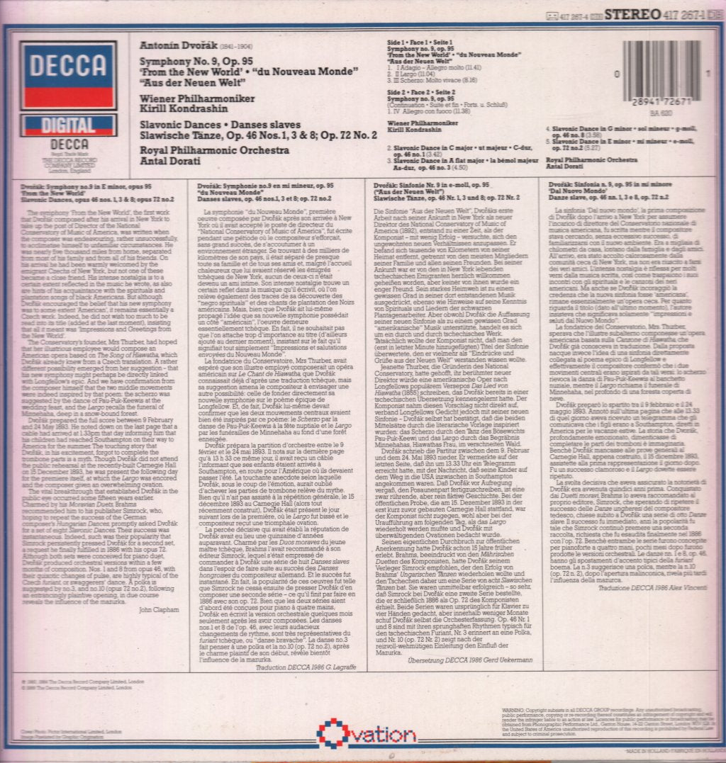 Kondrashin Dorati - Dvorak Symphony No.9 From The New World - Lp