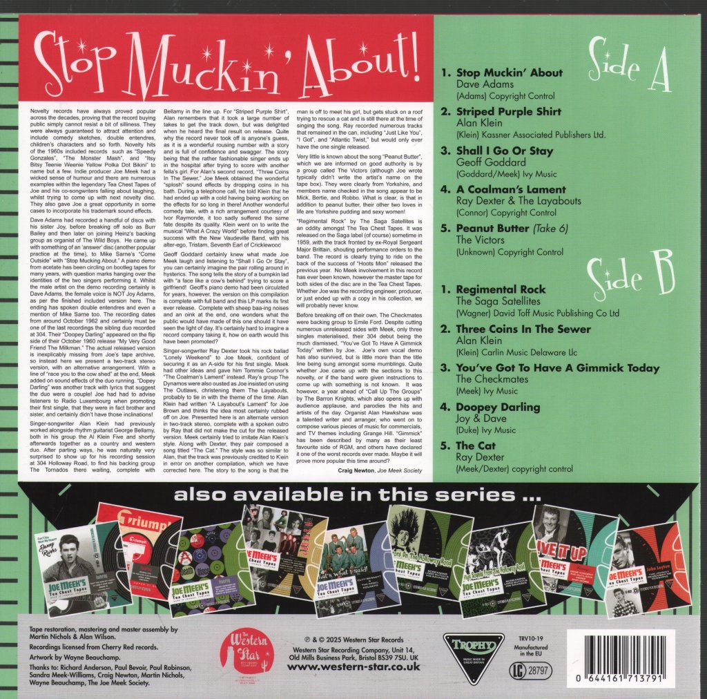Various Artists - Stop Muckin' About: The Joe Meek Tea Chest Tapes - 10 Inch
