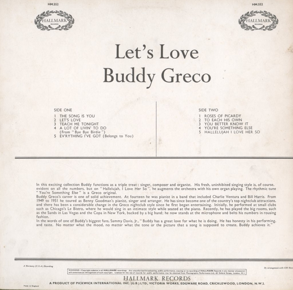 Buddy Greco - Let's Love - Lp