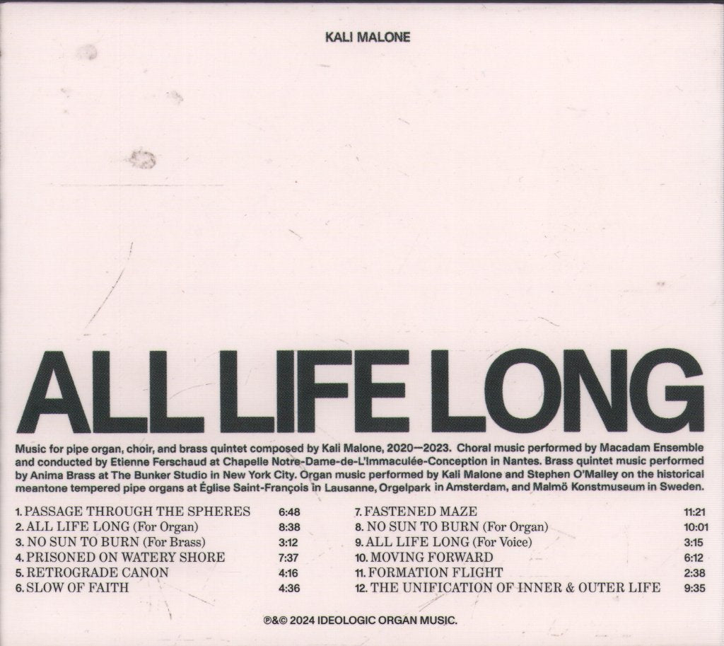 Kali Malone - All Life Long - Cd