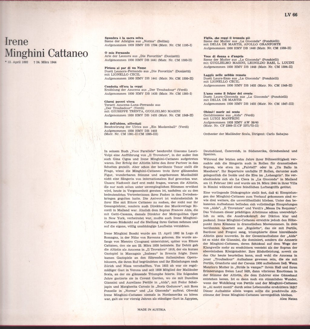 Irene Minghini-Cattaneo - Lebendige Vergangenheit - Irene Minghini-Cattaneo - Lp