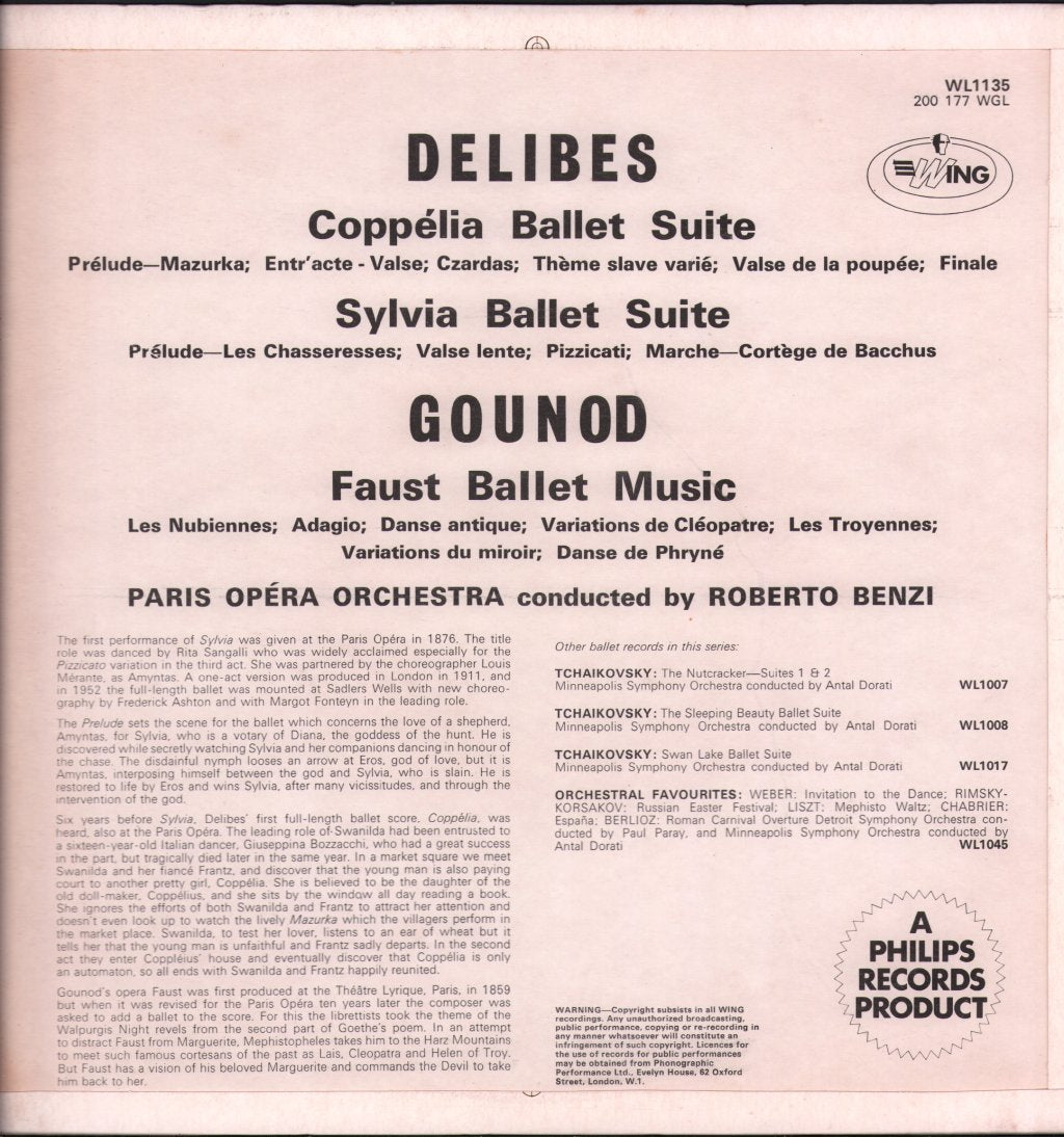 Paris Opera Orchestra / Roberto Benzi - Delibes - Coppélia Ballet / Sylvia Ballet / Gounod - Faust Ballet - Lp