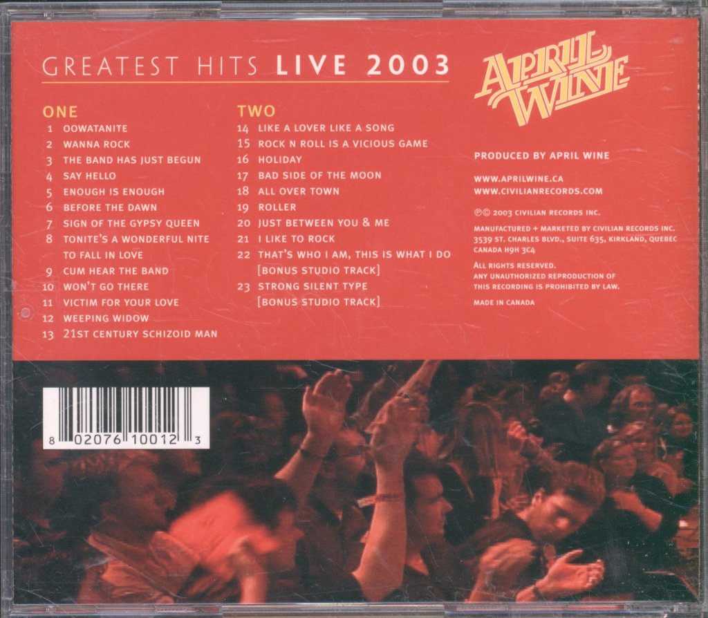 April Wine - Greatest Hits Live 2003 - Double Cd