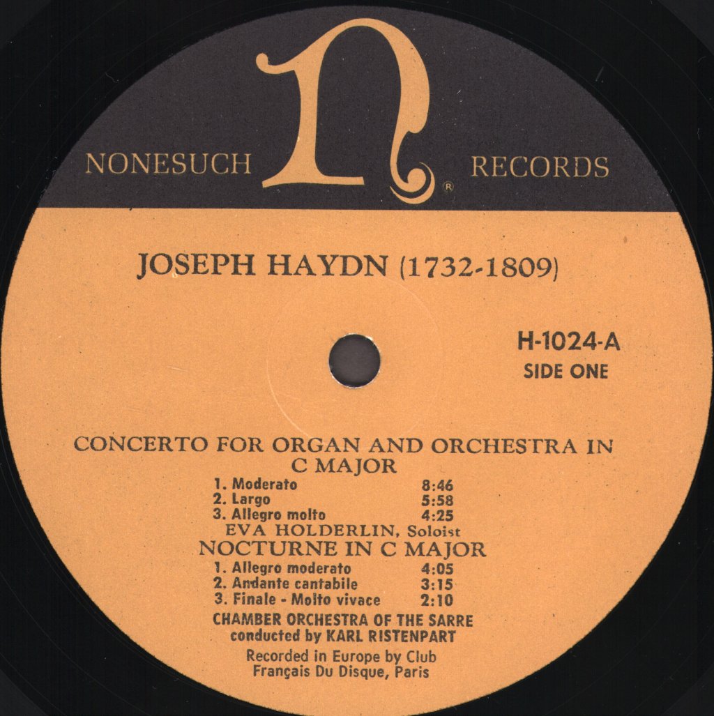 Karl Ristenpart / Chamber Orchestra Of The Sarre - Franz Joseph Haydn - Concerto For Organ And Orchestra In C Major / Sinfonia Concertante For Violin.... - Lp
