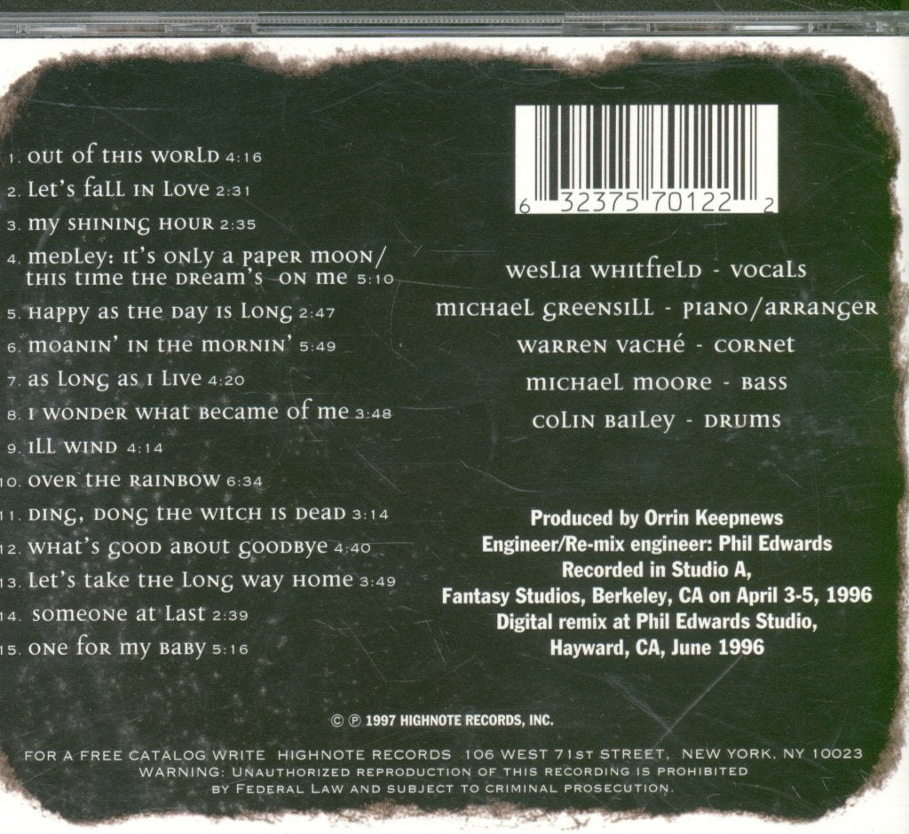 Weslia Whitfield - My Shining Hour - A Harold Arlen Songbook - Cd