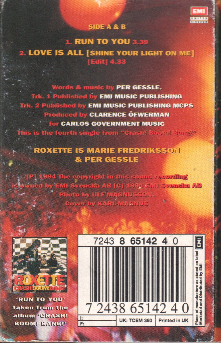 Roxette - Run To You - Cassette