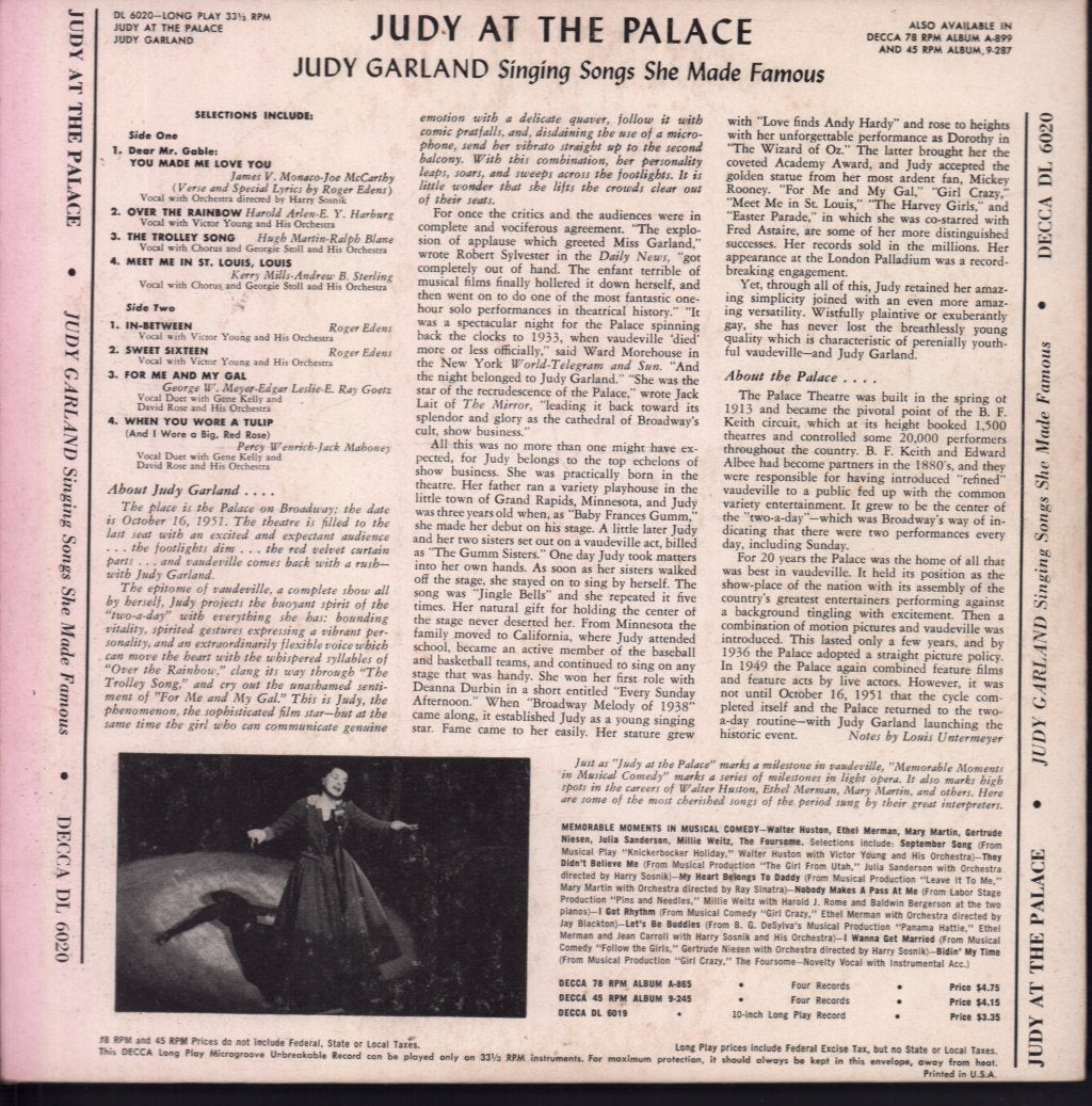Judy Garland - Judy At The Palace - 10 Inch