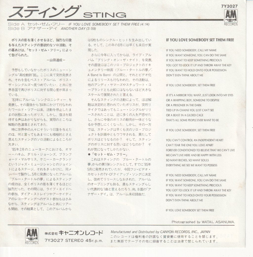 Sting - If You Love Somebody Set Them Free - 7 Inch