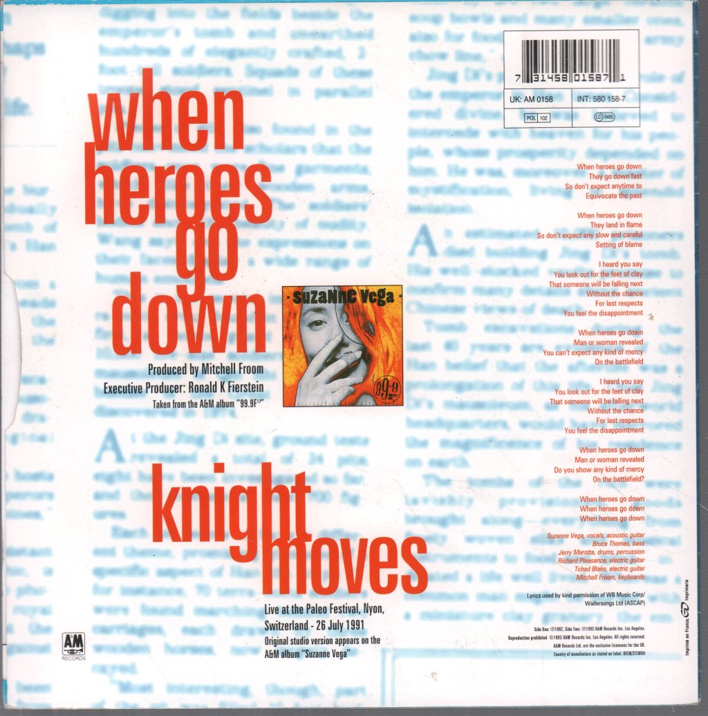 Suzanne Vega - When Heroes Go Down - 7 Inch