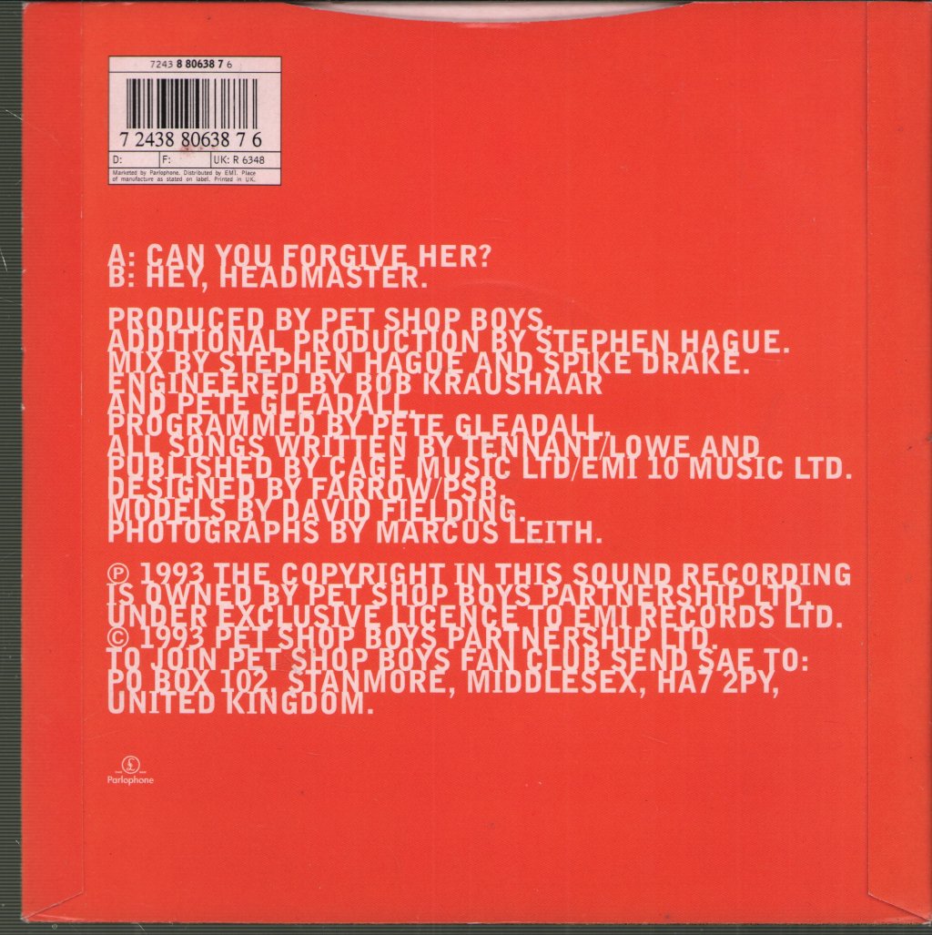 Pet Shop Boys - Can You Forgive Her - 7 Inch