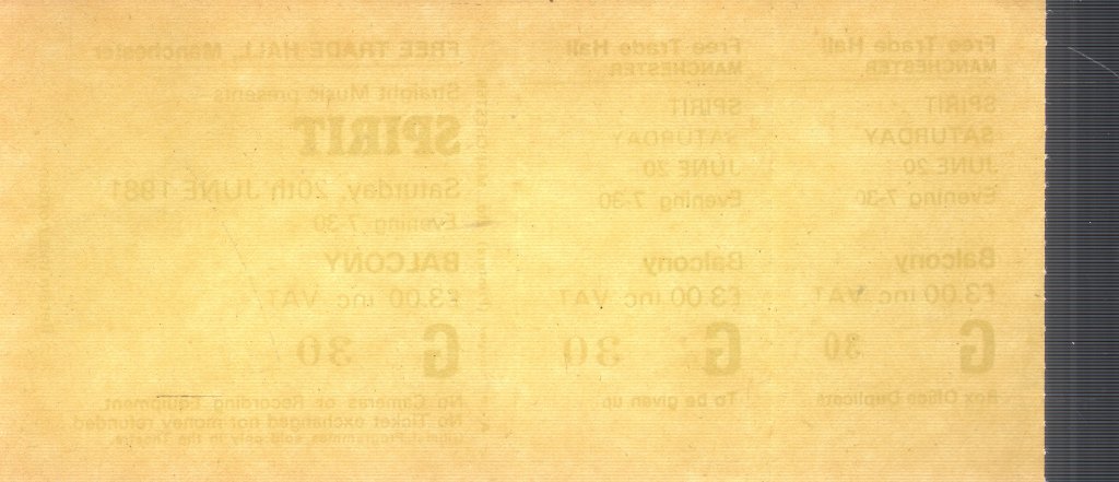 Spirit - Free Trade Hall Manchester 20Th June 1981 - Ticket