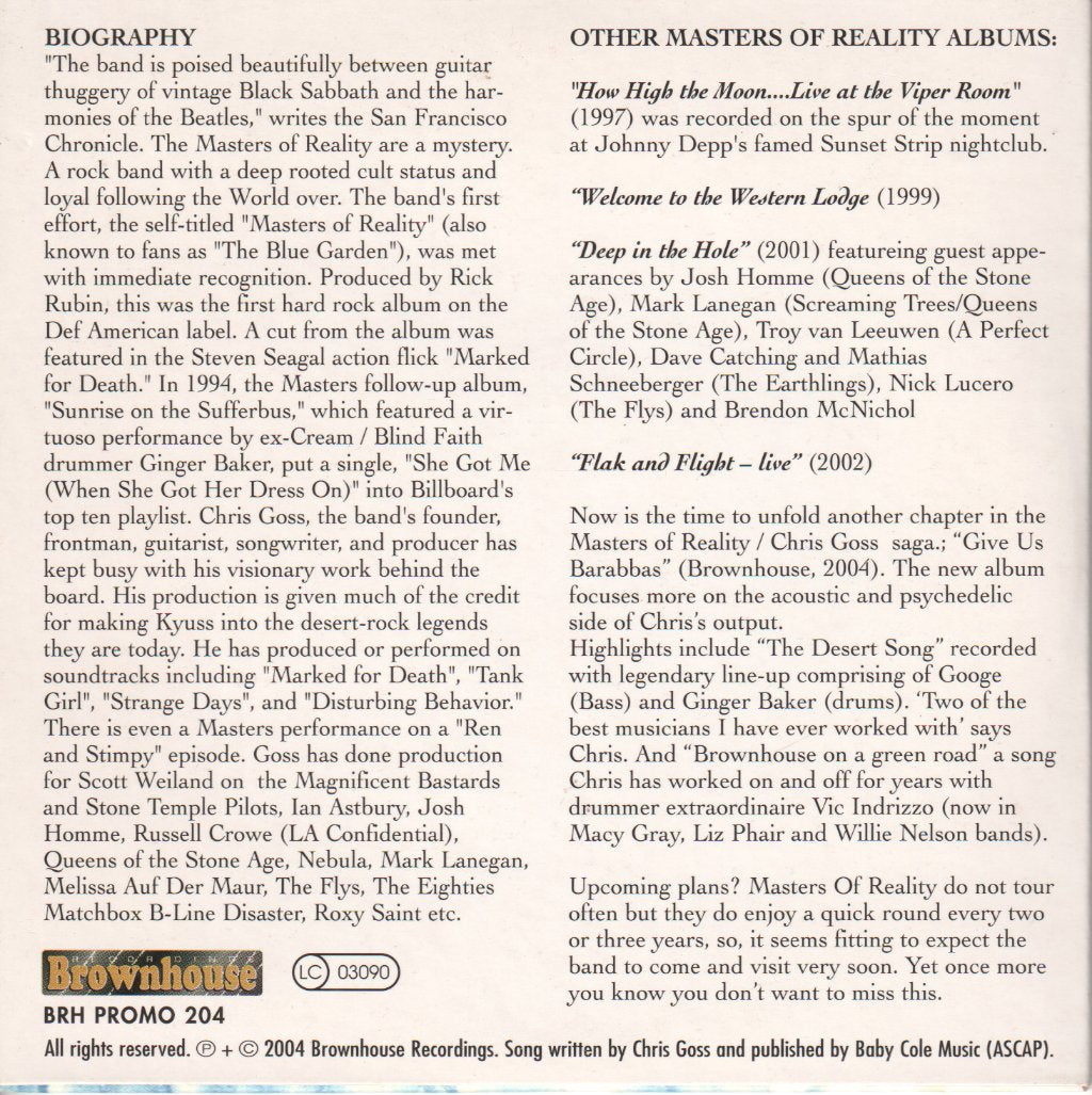 Masters Of Reality - Bela Alef Rose - Cd