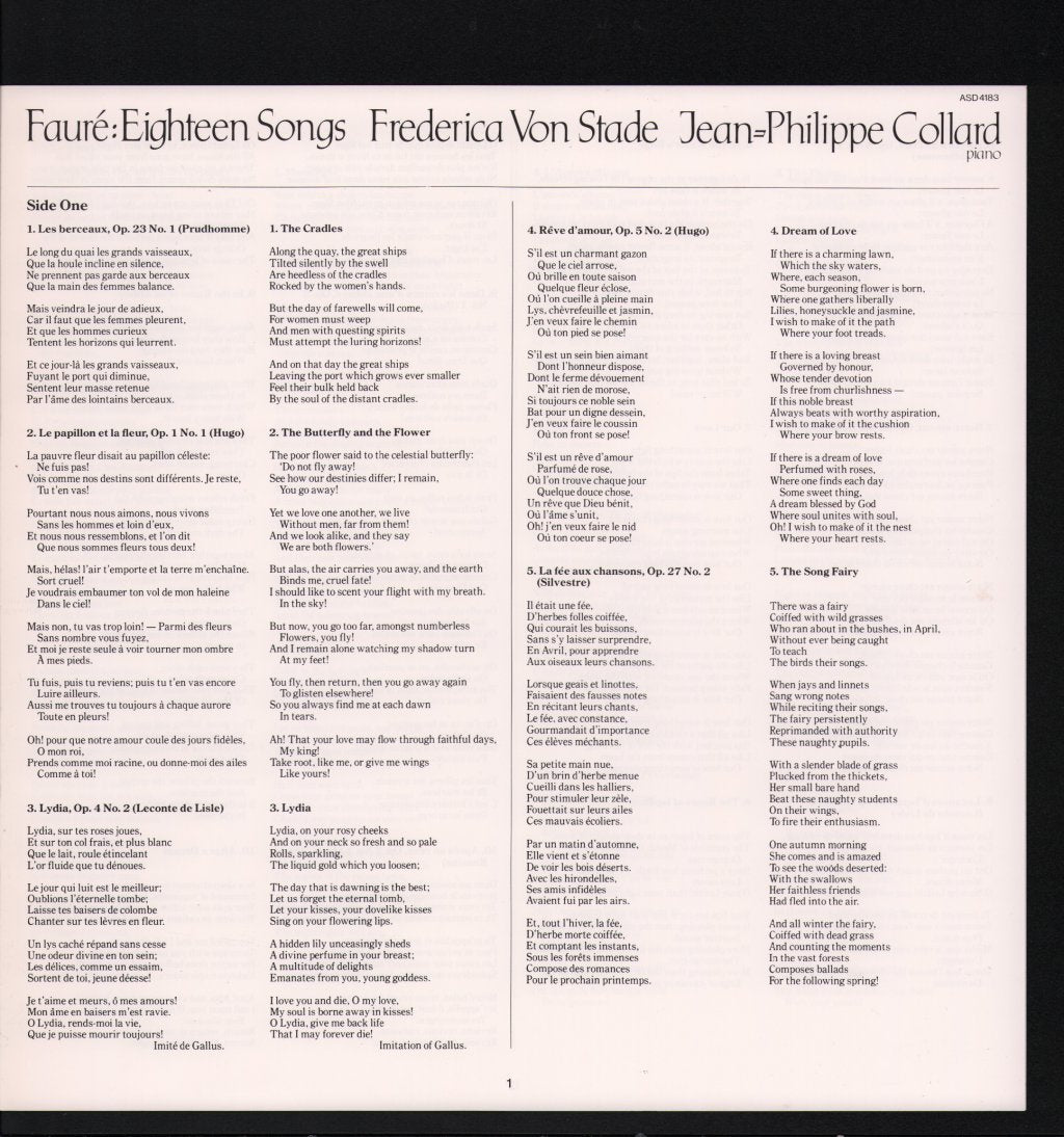 Frederica von Stade / Jean-Philippe Collard - Faure Melodies - Lp