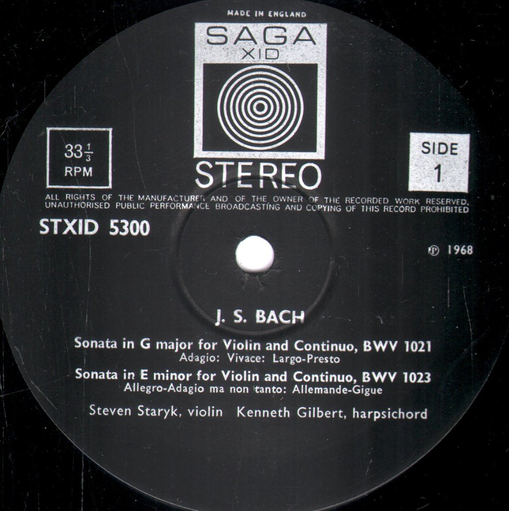 Steven Staryk / Kenneth Gilbert - Bach - Violin Sonatas - Lp